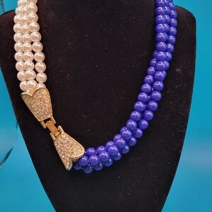 Sophisticated Blue and White Double-Strand Necklace
